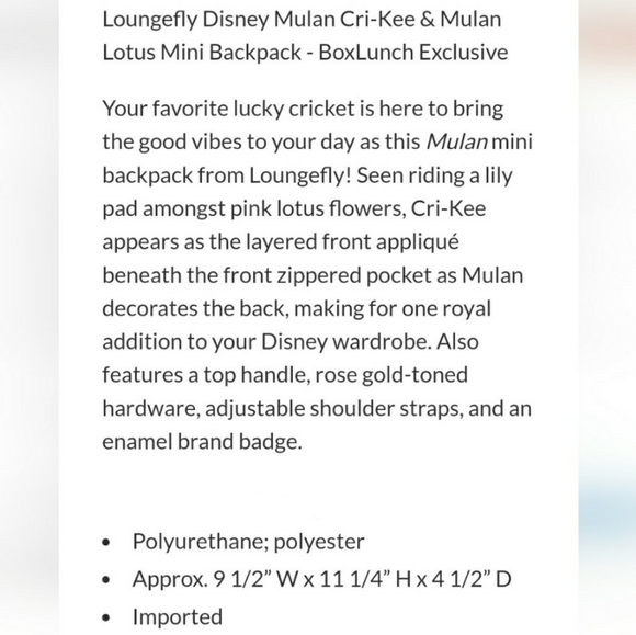 NWT Loungefly Mulan mini backpack and cardholder set - Picture 6 of 16